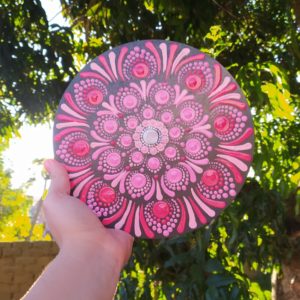 Incensário Mandala Rosa Pontilhismo Em MDF