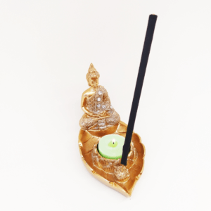 Incensário Com Porta Vela Rechaud Buda Dourado Brilhante